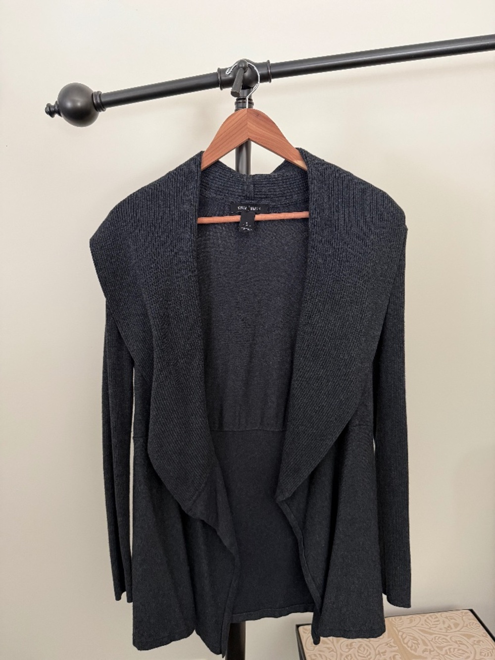 White House Black Market Charcoal Gray Draped Cardigan